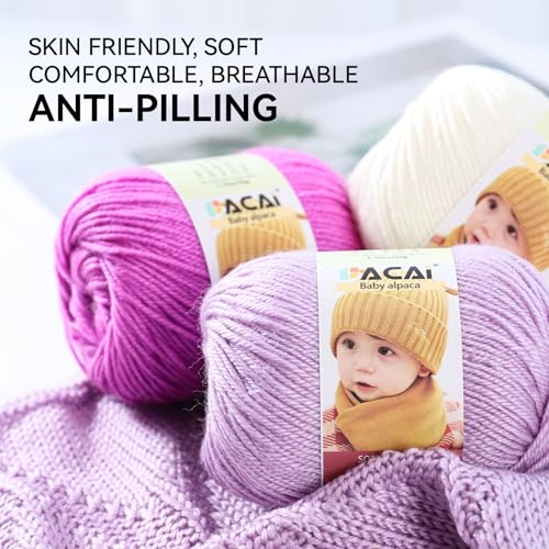 Soft Baby Yarn 30% Alpaca 70% Polyester Hypoallergenic Washable Machine Washable Baby Wool Ideal for Knitting Crocheting Baby Blankets Clothing and Newborn Accessories 50g per Ball (3, Baby Yellow)