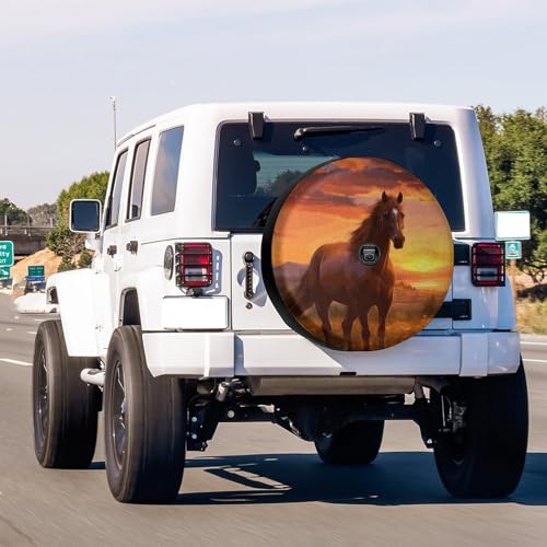 Image of Delerain Spare Tire Cover with Backup Camera Hole Brown Horse Sunset Wheel Covers Waterproof Dust-Proof UV Sun Universal Fit for RV Trailer RV SUV Truck (17 Inch for Diameter 31 inch-33 inch)