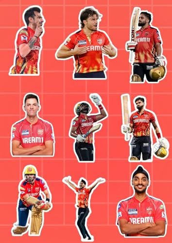 Image of Punjab PBKS Stickers - Pack of 25 | Waterproof Vinyl PBKS Cricket Stickers for Laptop, Phone, Water Bottle, Bike, Car, Notebook | Self Adhesive Glossy Sticker Pack 2026