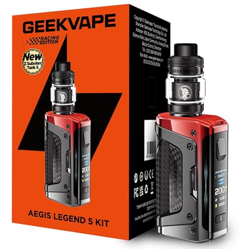 Geekvape Aegis Legend 5 Mod Kit | 200 W TC Box Mod (Battery Not Included) Vape with Z Sub Ohm Tank 5.5 ml Vaper Z Coil Vaporiser No Nicotine (Z sub ohm tank 5 Version Red 7 ML)