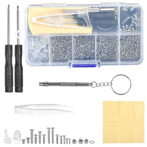 BRITECO 500 PCS Eyeglass Repair Tool Set Glasses Repair Kit with Screws Nose Pads Screwdriver and Tweezers - Complete Eyewear Fixing Kit