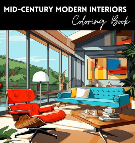 Mid-Century Modern Interiors Coloring Book: Awesome and Relaxing Mid-Century Modern Interiors Coloring Book for Adults image 2
