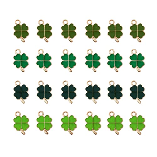Lot de 24 pendentifs en métal trèfle à quatre feuilles - Pendentif en trèfle à quatre feuilles - Accessoire pour bricolage - Collier porte-clés, alliage Cover