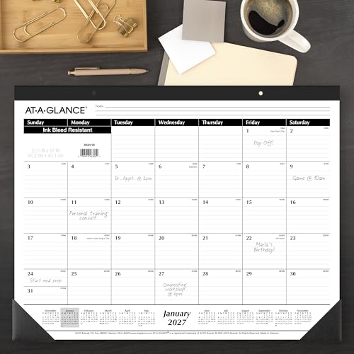 Image of AT-A-GLANCE 2027 Desk Pad Calendar, Monthly Desk Wall Planner, 21.75 inch x 17 inch, Ruled Blocks, 3 Pack (AZSK240027), White