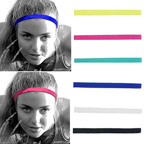 Earent Sports Outdoor Headbands Elastic No Slip Grip Hair Bands Blue Single Bands Thin Skinny Headwraps with Silicone Lined Sweatbands Yoga Hair Accessories for Women and Girls(Pack of 6)
