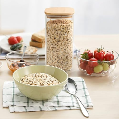 Image of MARTVIA Glass Food Storage Jars with Bamboo Lids 1500ml Set of 2, Wide Mouth Lid Jar for Home Kitchen,Flour, Sugar, Coffee, Pasta, Oats, Grains, Cookies, Snacks (Sqaure 1500 ML Jar, SET OF 2)