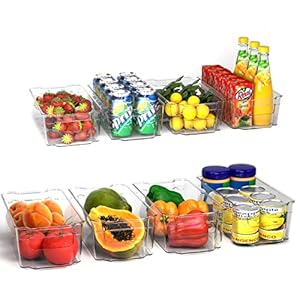 KICHLY Hochwertige Vorratsschrank Küche Organizer – Set von 8 Stauraum für Kühlschrank, Schränke, Regale, Spülbecken, Kosmetik Büromaterial, Werkzeug Organizer (Klar)