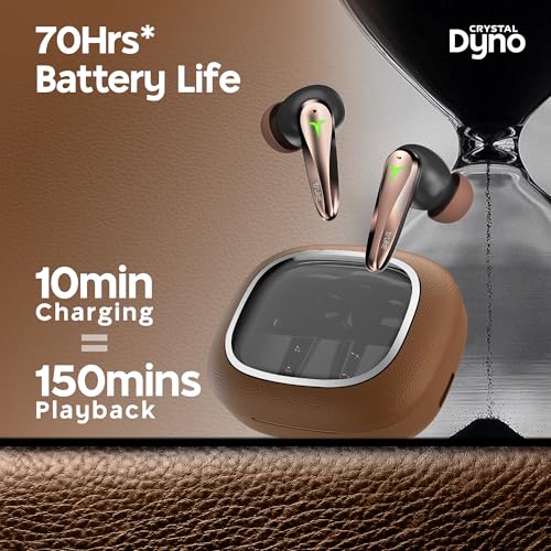Image of truke Crystal Dyno Leather Finish True Wireless in Ear Earbuds w /Spatial Audio, 70H Battery Rapid Charge Ear Buds, 13mm Driver HiFi Sound TWS, 40ms Ultra Low Latency, 4Mics ENC - OakBrown