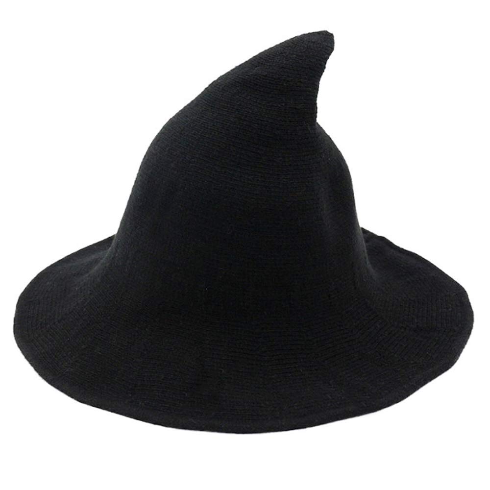 MoniqueWomen Sharp Pointed Winter Warm Wool Knit Bucket Hat Halloween Party Costume Witch Cap