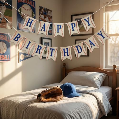 Baseball Happy Birthday Banner Baseball Themed Birthday Party Decorations with Hanging Kit Sports Birthday Sign for Boys Kids Men Game Day Tailgate Baseball Team Party Supplies