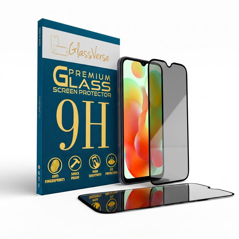Image of GlassVerse Privacy Tempered Glass for Redmi 12c | Anti Spy Screen Protector, 9H Hardness, Edge to Edge, Case Friendly, Hassle-less Installation Kit Included. (Pack of 2)