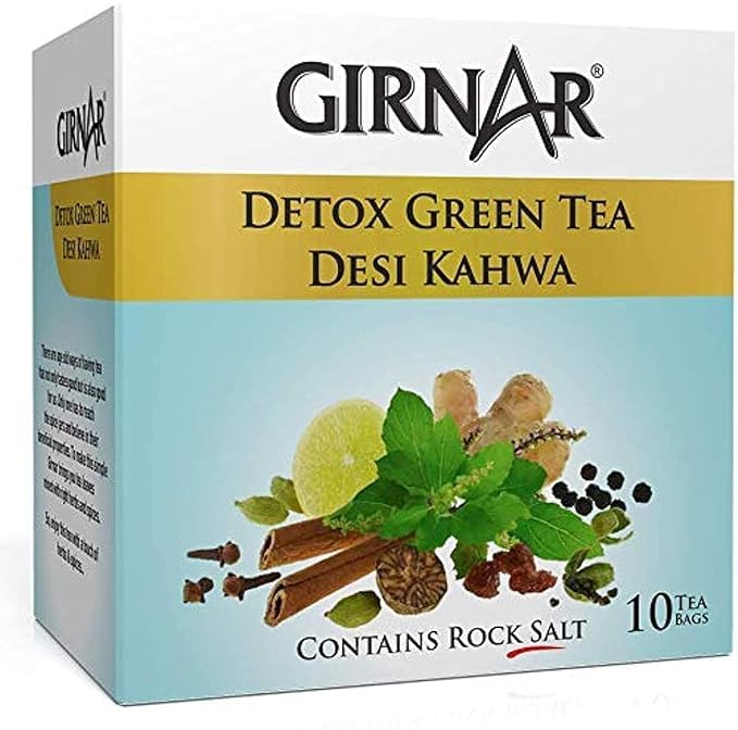 Image of Pink Delight Girnar Detox Green Tea Desi Kahwa + Instant Premix with Masala + Instant premix with Ginger | 10 Sachets of each pack | Pack of 3 | 250 Gm approx.