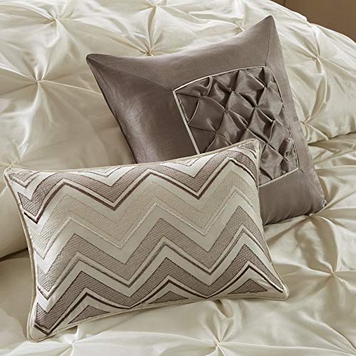Madison Park Essentials Room in a Bag Faux Silk Comforter Set - Luxe Diamond Tufting All Season Bedding, Matching Curtains, Decorative Pillows, Ivory King(104"x92") 24 Piece