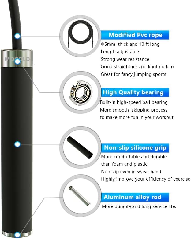Miniatura 3 de Cuerda de saltar ajustable para fitness en casa, cordón de PVC antienredos de 0.197 in con rodamientos de bolas, asas de goma antideslizante y