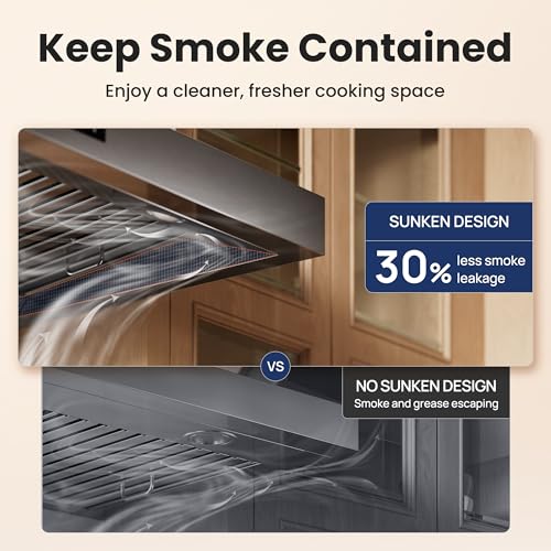 Image of VIKIO HOME 30 inch Range Hood Stainless Steel(PVD), Black Stove Hood with 1200 CFM with 1.5 Sones Quiet,3 Speed Exhaust Fan Hood Vents for Kitchen,Under Cabinet Range Hood with GU10 LED Lights