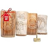 Trondebal Viking Drinking Horn Mugs Set of 4, beer stein set, Natural Ox Horn Shot Glasses | 10 oz Cool Unique Tumbler, Beer Gift for Men and Women, Handmade Goblet| Medieval Stein for Ale, Mead