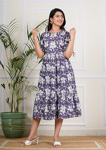 Image of Kuruti B Sheets Women's Cotton Floral Printed Regular Fit Anarkali Kurta for Women