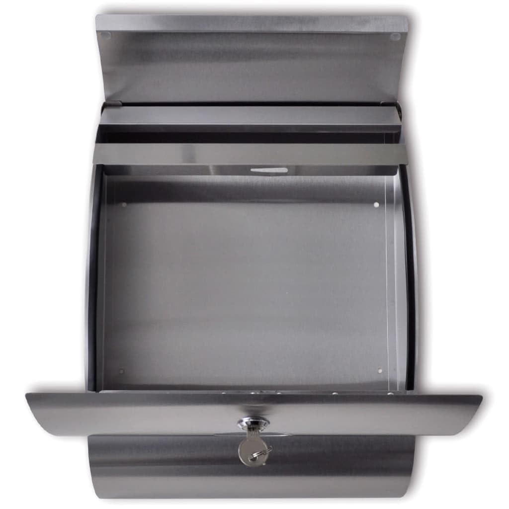 Buzón de acero inoxidable con cerradura, 2 llaves, soporte para periódicos, placa de identificación y diseño resistente a la intemperie, 30 x 12 x 40 cm, con cerradura para casa, jardín, puerta