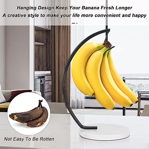 Livabber Banana Holder With Marble Base, Metal Banana Hanger Modern Tree Stand With Hook, Durable Banana Keeper Fresh Fruit Storage Organizer Freestanding For Kitchen Countertop (Black, Single Hook) #TOP4