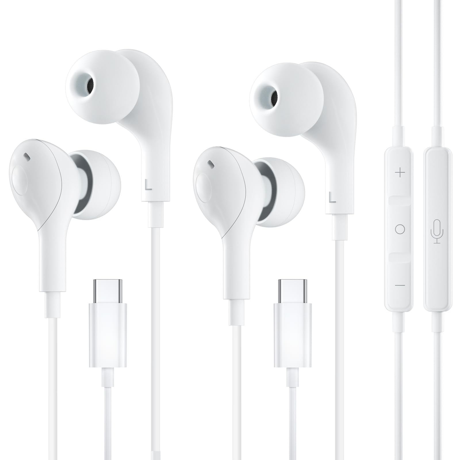 Auriculares in-ear con cable para iPhone 17 Pro, [certificado MFi] USB C Auriculares in-ear tipo C, magnéticos, micrófono para iPhone 17 Air/16/15/para iPad Pro/Samsung S26/S25/S24