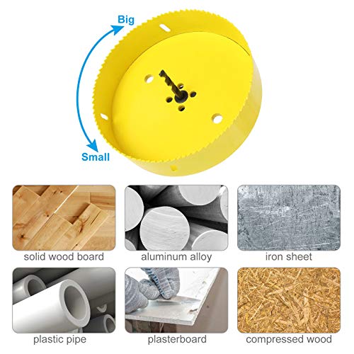 6-3/8 Inch Hole Saw With Heavy Duty Arbor, 6 3/8”Recessed Lighting Hole Saw With 1-1/2 Inch Cutting Depth, Bi-Metal Hole Cutter For Smoothly Cutting Ceiling Tile Drywall Plywood Plaster Metal Plastic #TOP2