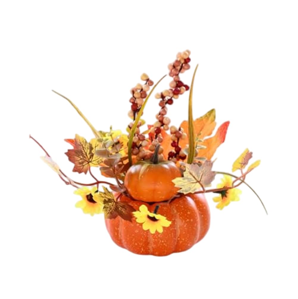 CNAFGBGG Fall Decor Artificial Pumpkin with Flowers, Orange, 6in.