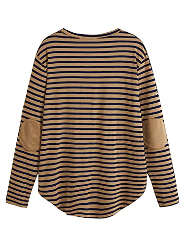 Image of Milumia Women's Elbow Patch Striped High Low Top T-Shirt