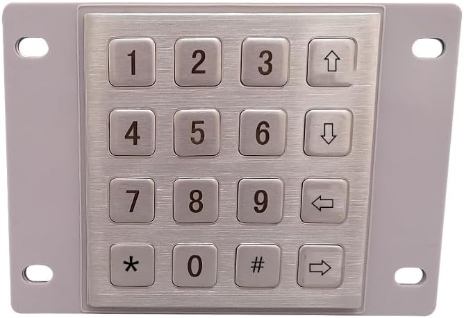 IP65 Rated 4x4 Stainless Steel Numeric Keypad with Waterproof Silicone Cover for Outdoor Self-Service Car Wash Machines(Matrix,Layout 4)