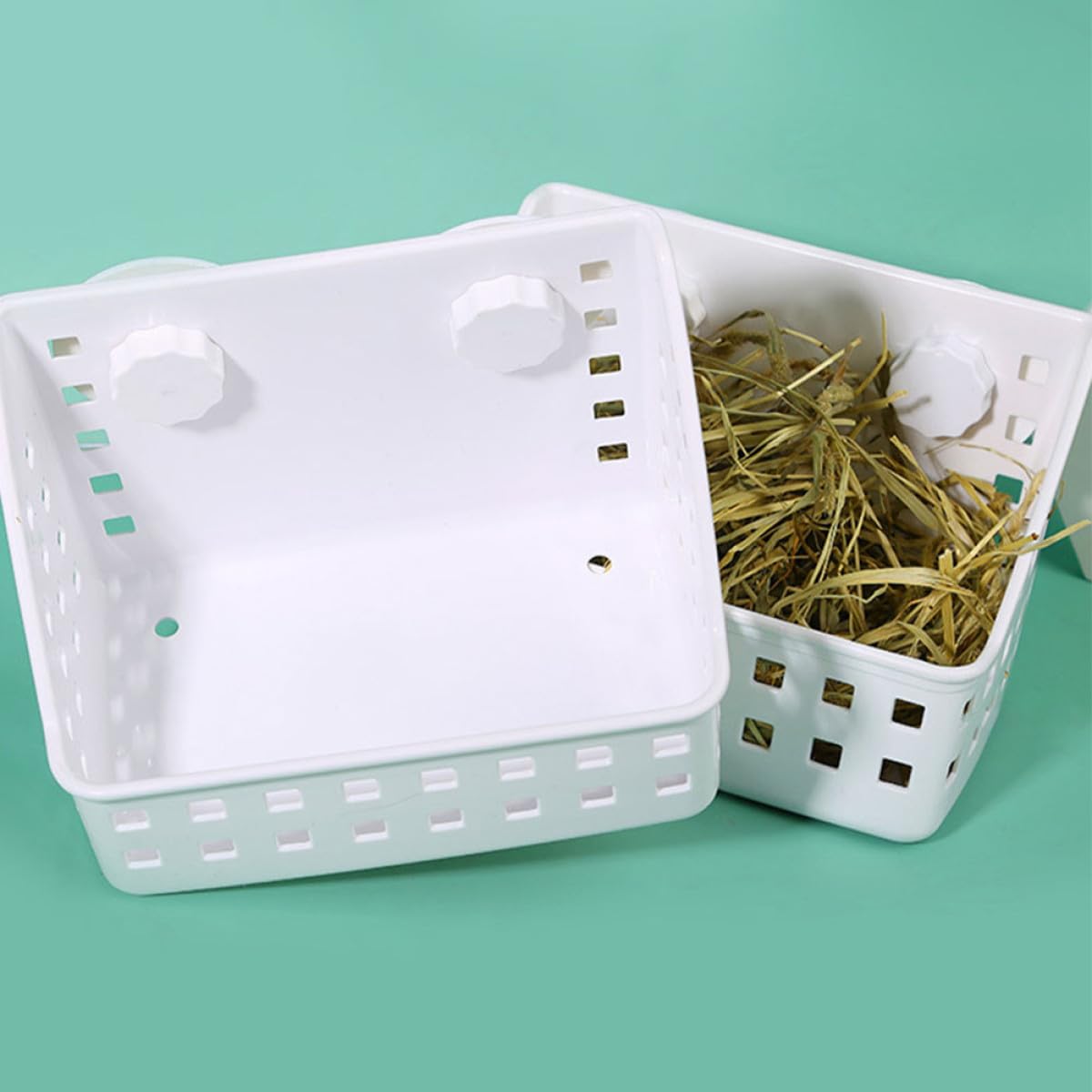 Râtelier à Foin Fixe pour Cage, Lot de 2, Plastique Blanc