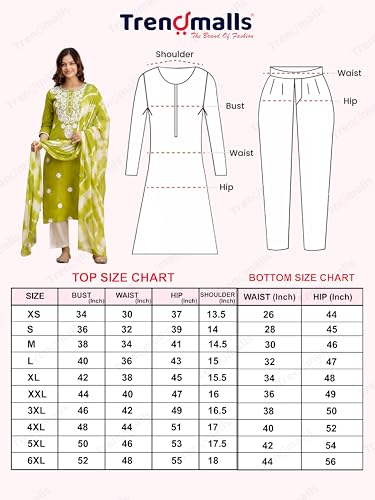 Image of TRENDMALLS Women's Cambric Cotton Embroidery Work Kurta Pant with Dupatta Set