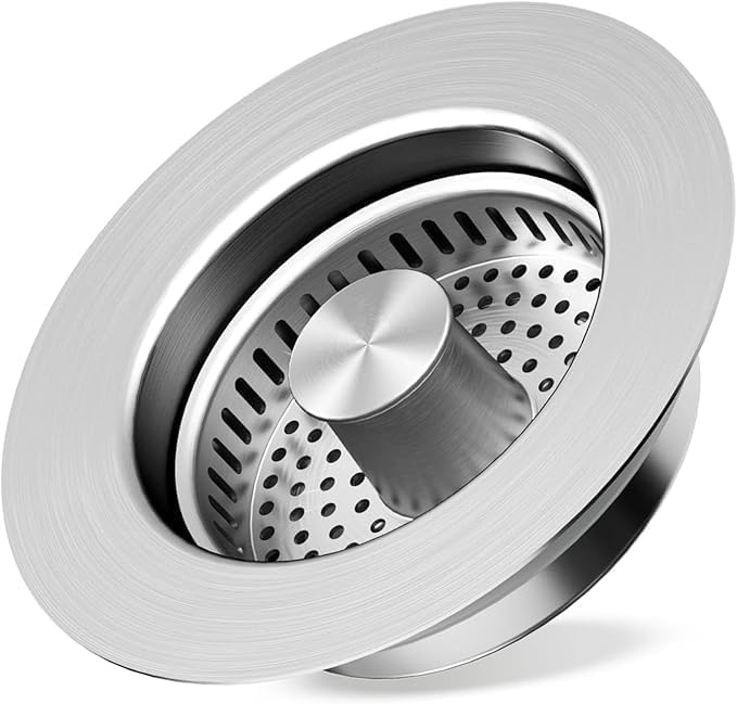 3 in1 Kitchen Sink Drain Strainer, 10,000 Press Test 304 Stainless Steel & Brass Material Pop-up Sink Stopper with Metal Basket Strainer Fast Drain Strainer for US Standard 3-1/2 in Kitchen Drain product image