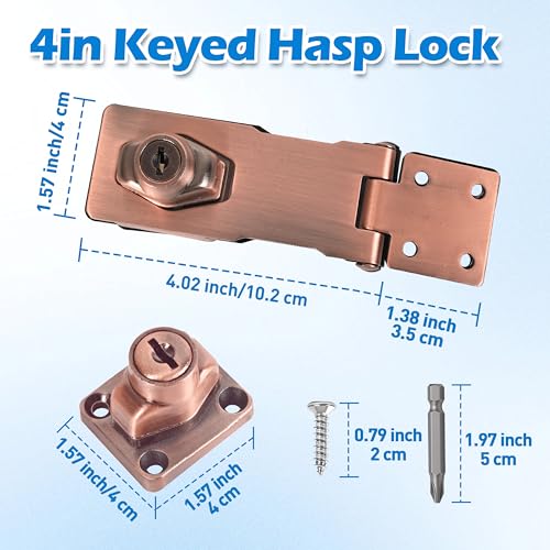 Image of 2 Pcs keyed Hasp Lock,4 inch keyed hasp Locks Twist knob keyed Locking hasp for Cabinet Small Door,Hasp Lock with Keys,Metal Safety Hasp Latches