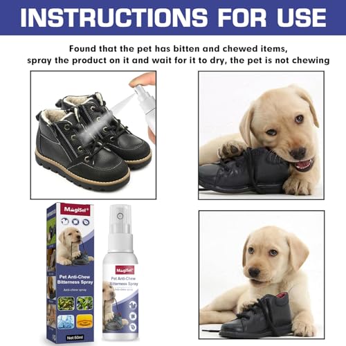 MagiSel No Chew Spray für Hunde, Fernhaltespray Hunde Bitter Apple Spray für Hund/e, Hundeabwehrspray, Anti Kau Spray Hund, Hält Hunde Wirksam vom Kauen ab Möbel, Kleidung und Schuhe(50 ML)