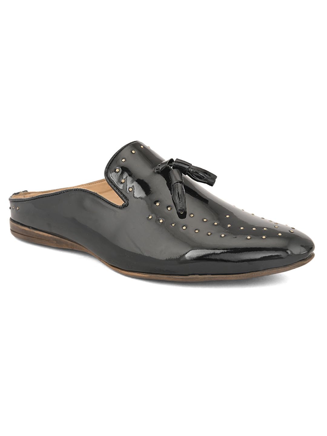Mens Zen Spheres Mules | Petant Shine Glossy Embellished Back Open Shoes | Formal Semi Casual Loafers | Half Shoes | Comfortable Flat Sole for Dynamic Feet Support-image-10
