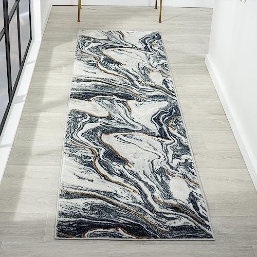 LUXE WEAVERS Marble Abstract Pattern Blue 2x7 Area Rug