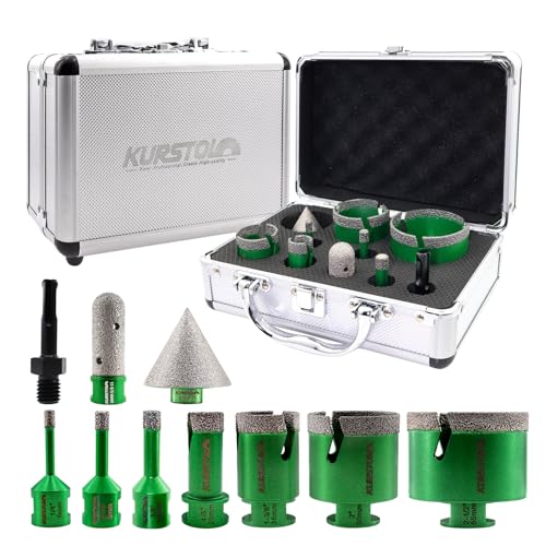 Tile Hole Saw Kit - 7pcs Diamond Core Drill Bits 6/8/10/20/35/50/65mm+4/5" Milling Finger Bit+2" Beveling Chamfer Bit+SDS Shank to 5/8"-11 Thread for Porcelain Ceramic Marble Granite