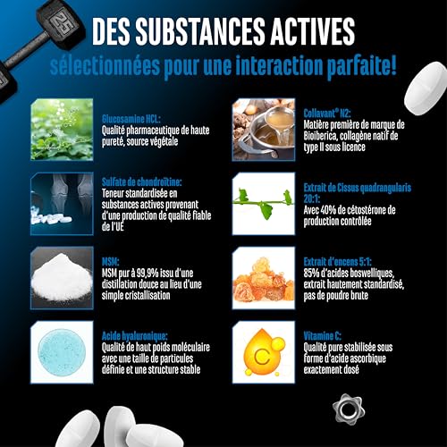 Joint Essentials – Complément alimentaire pour les articulations avec Collavant® N2 collagène de type II – Glucosamine + chondroïtine + MSM + acide hyaluronique + vitamine C – 180 comprimés – Image 5