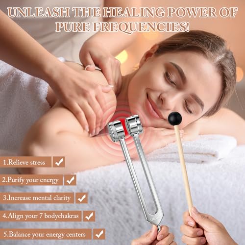 Tuning Forks for Healing Set (128Hz, 136.1Hz, 256Hz, 384Hz) with Activator & Wooden Mallet, Chakra Healing, Sound Therapy, Reiki, Yoga, Energy Balancing Tools - Image 5