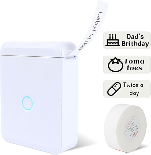 LMASBLTER Máquina etiquetadora D110M con cinta, impresora portátil de etiquetas adhesivas Bluetooth con diferentes fuentes, fácil de usar, ideal