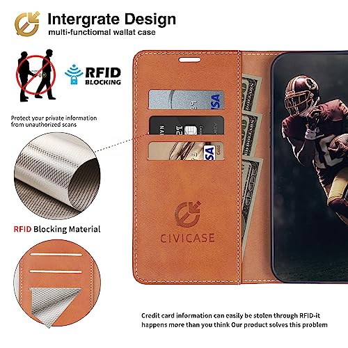 CIVICASE for Samsung Galaxy A42 Wallet Case,Premium Leather Flip Case [RFID Blocking] Credit Card Holder Folio Magnetic Stand TPU Shockproof Cover Color Matching for Samsung A42 (6.6") Brown - image 3
