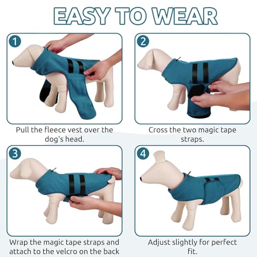 PUZAUKAL Hundepullover Fleece Weste Hundemäntel Winter Warmer Hundeweste für Kleine Hunde Weicher Fleece Hundejacke mit Geschirr Pullover für Mittel Großen Hund Katze-Pfauenblau(M)