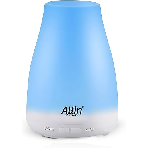 Allin Exporters 100ml Aromatherapy Diffuser with 7 Color Changing LED Lights 4 in 1 Ultrasonic Humidifier Essential Oil Cool Mist Aroma Timer for Home Baby Bedroom Office (1Pc, Multicolour)