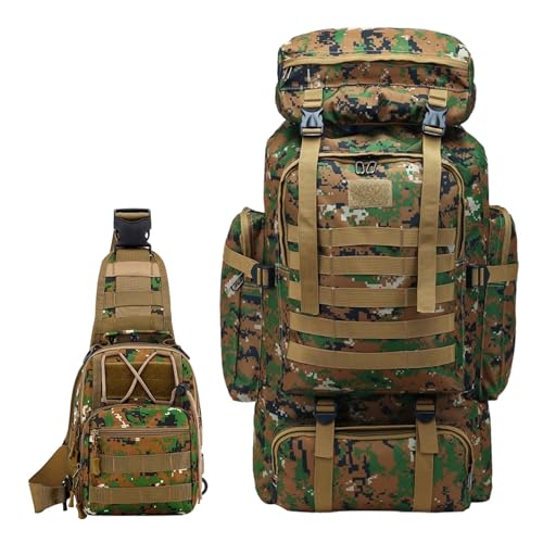 80L 2-Pack Hiking Backpack for Men with Sling Tactical Backpack - Rucksack Molle Military Tactical Waterproof Lightweight Camping Backpack 3 Day Assault Pack for Travel, Climbing, Backpacking