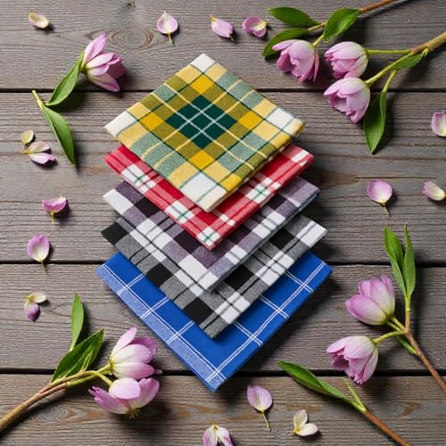 Image of Kitchen Towels Cotton Pack of 6 | Large Checkered Dish Cloths | Highly Absorbent Cleaning & Wiping Cloths for Kitchen | Reusable Tea Towels