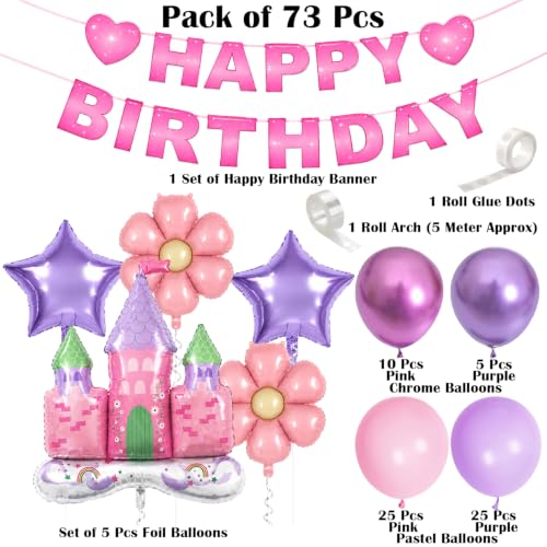 Image of Rozi Decoration Princess Theme Birthday Decoration Items for Girl (Pack of 73 Pcs)