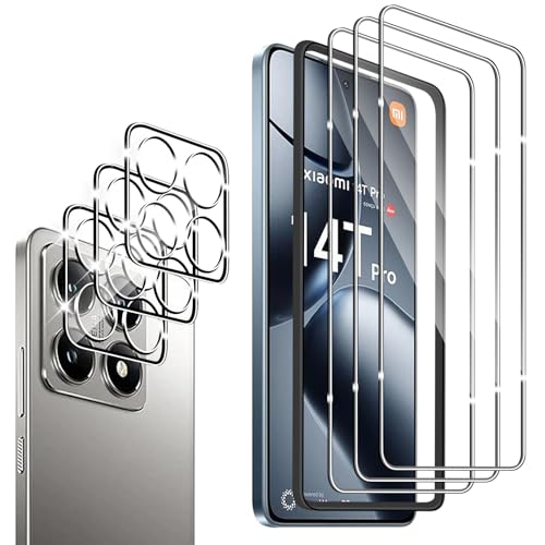 Wayneer Schutzfolie für Xiaomi 14T Pro für Panzerglas mit Rahmen Positionierhilfe 3 Stück Panzer Schutz Glas & 3 Stück Kameraschutz Anti-Kratzen Folie 9H Härte HD Folie