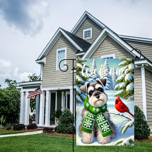 Image of BlissYard Winter Garden Flag Schnauzer Forest 12x18 Inch Polyester