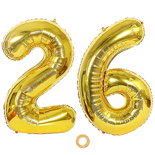 Ceqiny 40 pouces 26e numéro ballon ballon mylar géant ballon alphabet aluminium pour fête mariage douche nuptiale engagement séance photo décoration d'anniversaire, chiffre or 26 ballon Cover