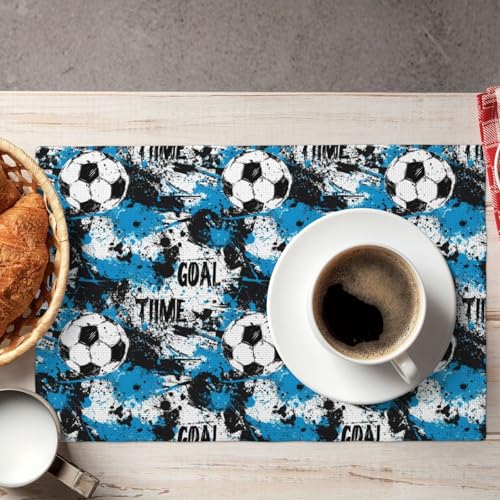 Set de table en faux lin bleu et noir décoratif durable - 6