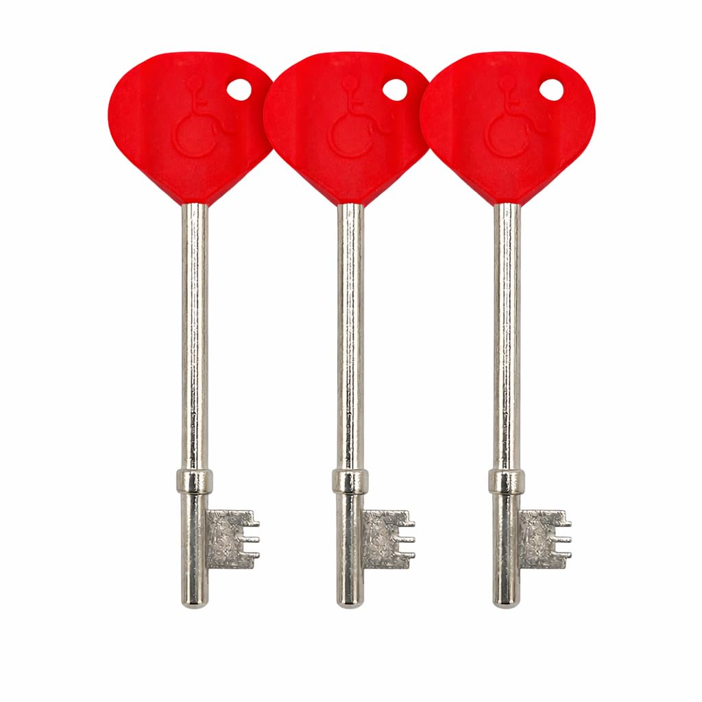 Radar Key for Disabled Toilets UK – Pack of 3 Disabled Toilet Keys – National Key Scheme NKS Key – Easy Turn Ergonomic Radar Key – Braille Marked, Rust Resistant Waterproof – Red or Blue (Red)